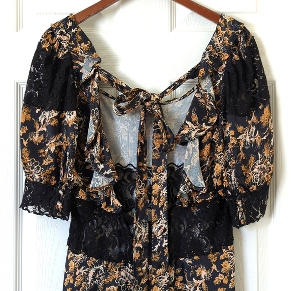 Free People Lucie Floral Scoop Neck Tied Open Back A-Line Mini Dress Black 6 - Picture 12 of 16